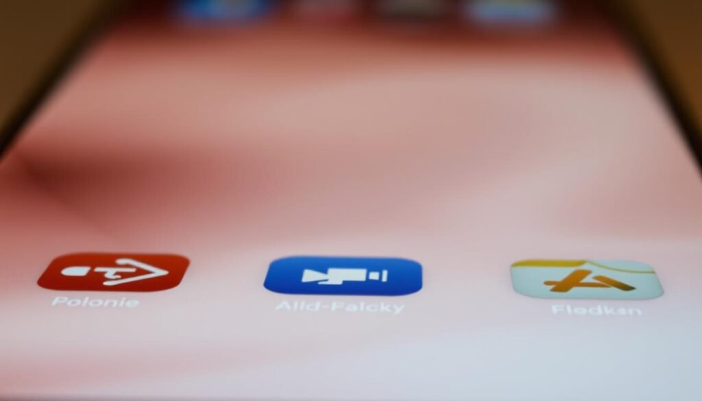 A sleek, minimalist UI displays a collection of iOS 17 app icons, arranged neatly on a blurred, lightly textured home screen. The icons are presented in a clean, organized fashion, hinting at the hidden apps and quick access features. Warm, muted lighting casts a subtle glow, creating a sense of depth and sophistication. The camera angle is slightly elevated, providing an inviting, user-friendly perspective. The overall mood is one of simplicity, efficiency, and seamless integration, reflecting the iOS 17 experience.