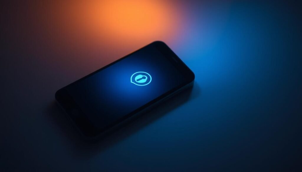 A sleek mobile device casting a soft, ambient glow in a dimly lit, minimalist setting. The screen displays a discreet privacy icon, symbolizing the device's secure data protection. Subtle shadows accentuate the smooth, tactile surfaces, conveying a sense of technological refinement. The scene is illuminated by a warm, indirect light source, creating a muted, contemplative atmosphere. The overall composition suggests the harmony between digital convenience and privacy preservation, inviting the viewer to consider the importance of safeguarding their mobile experience.